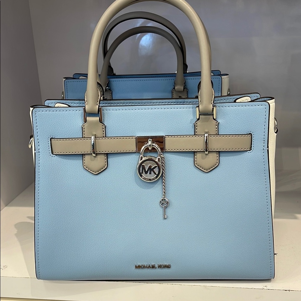 MICHAEL KORS Hamilton Medium Color-Block Leather Satchel
 LT SKY MLT
NWT - Picture 2 of 16